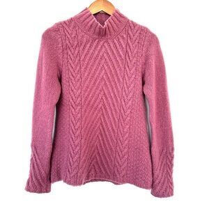 Women's Pink Cable Knit Sweater, Ireland, turtleneck, fitted, long sleeves
